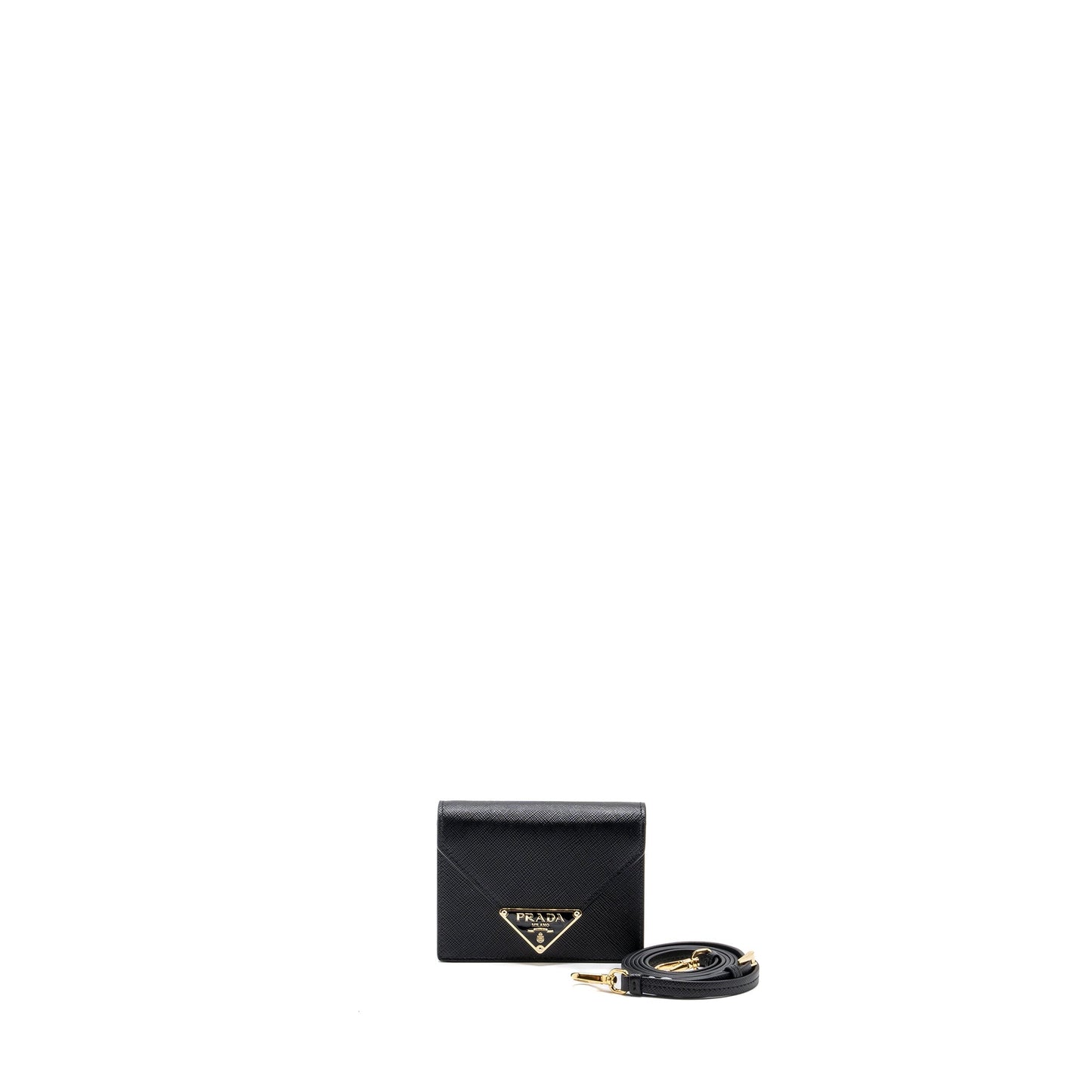 Prada Card Holder With Shoulder Strap Saffiano Leather Black