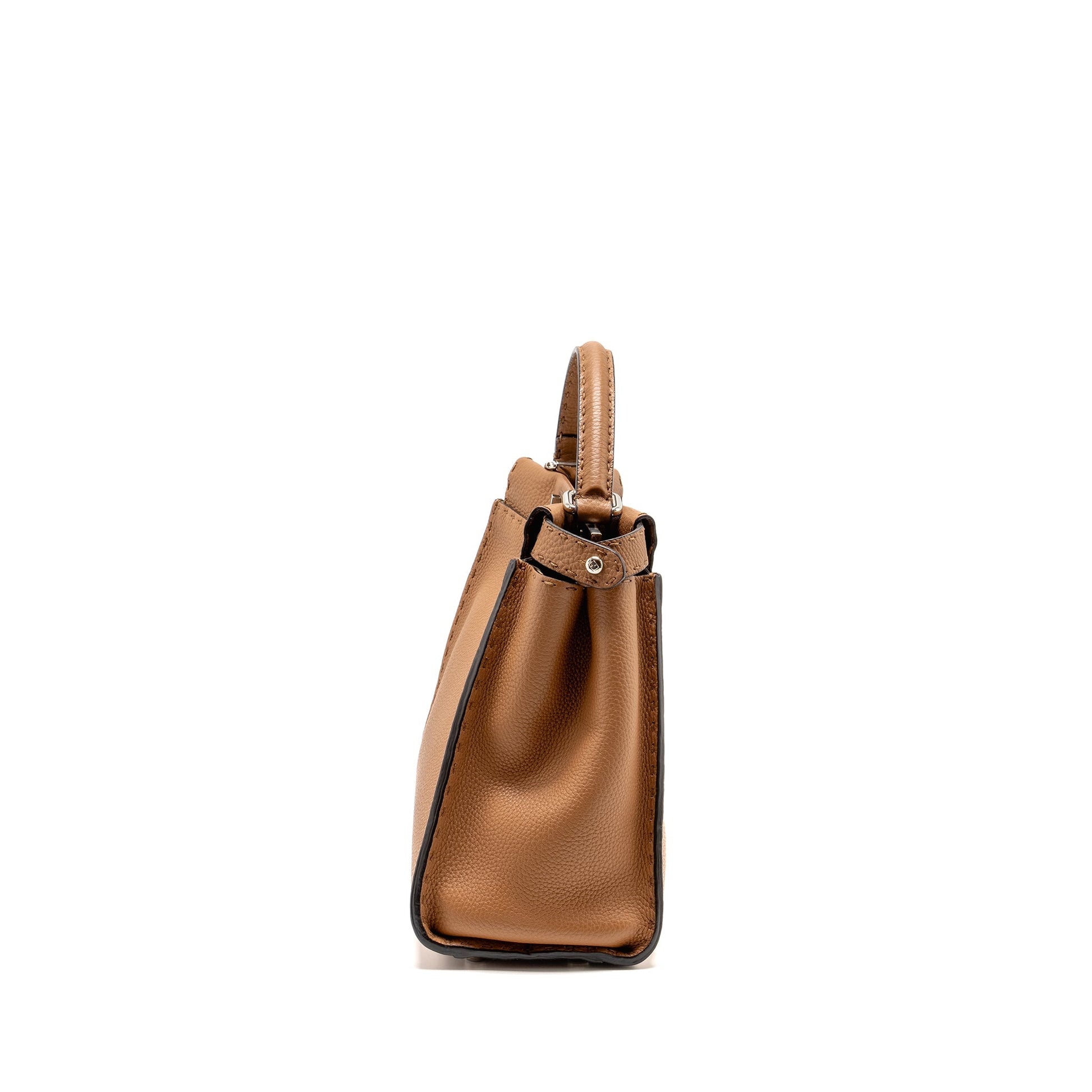 Fendi Medium Peekaboo Tote Purse Grained Calfskin Dark Beige
