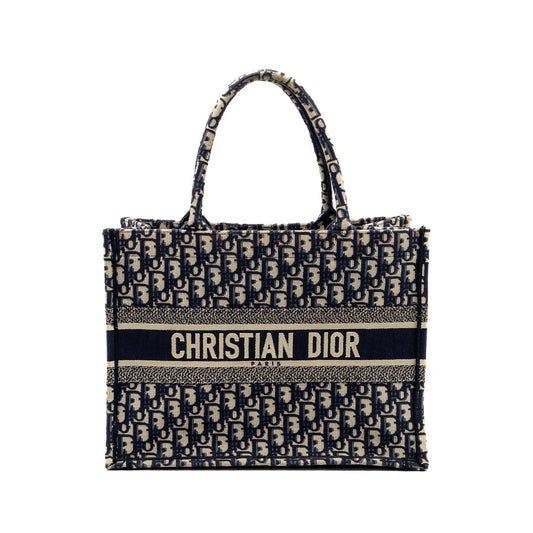 Dior medium book tote blue oblique emboidery