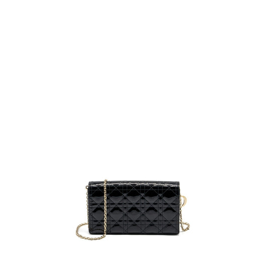 Dior Lady Dior Pouch Wallet on Chain Patent Black