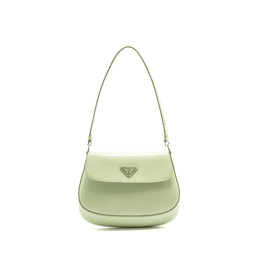 Prada Small Cleo Shoulder Bag Brushed Leather Light Green SHW