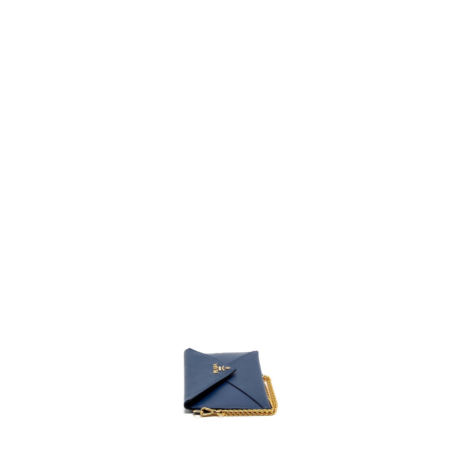 Prada Saffiano Clutch Calfskin Blue GHW
