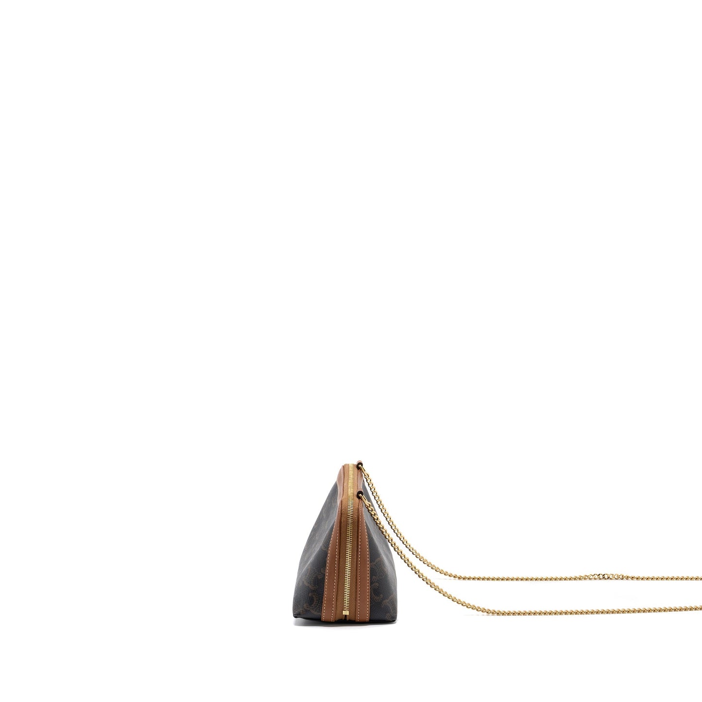 Celine Clutch With Chain Triomphe Canvas/Lambskin Tan