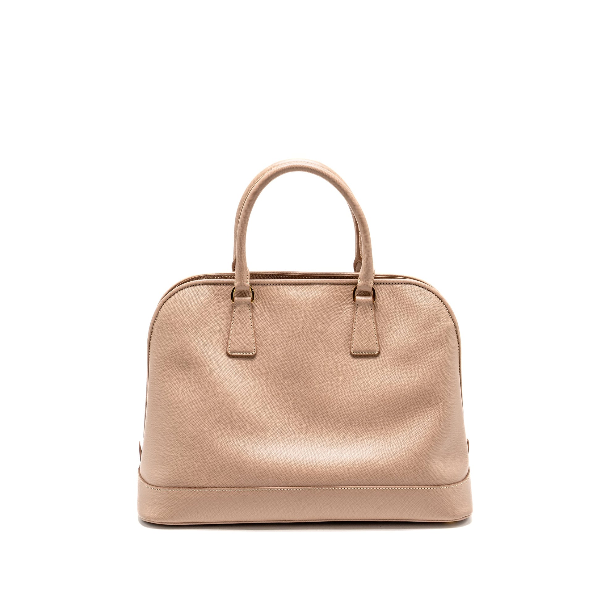 Prada Saffiano Vernice Promenade Dome Tote Leather Beige GHW