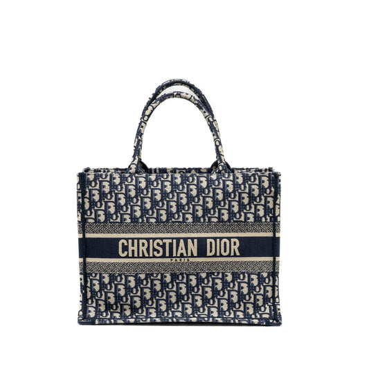 Medium Book Tote Blue Dior Oblique Embroidery