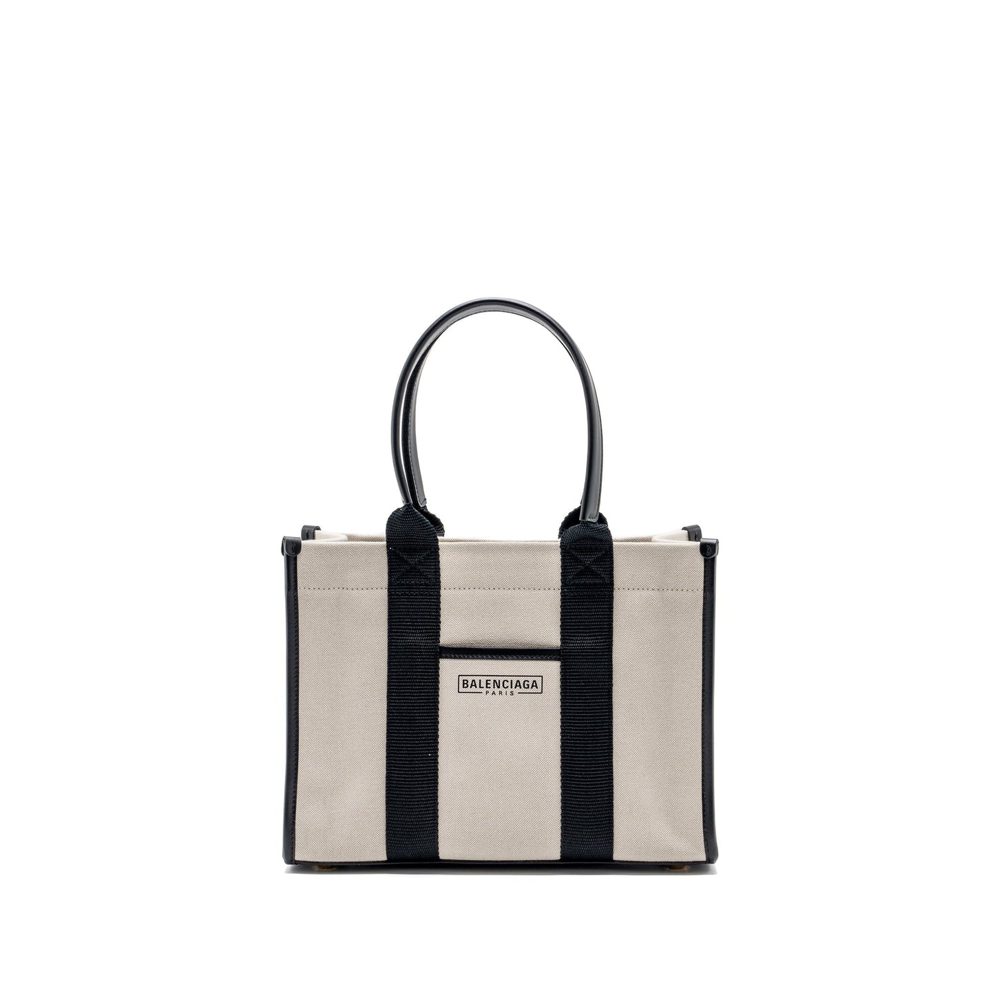 BALENCIAGA Small Tote Purse Canvas/ Leather Black/White
