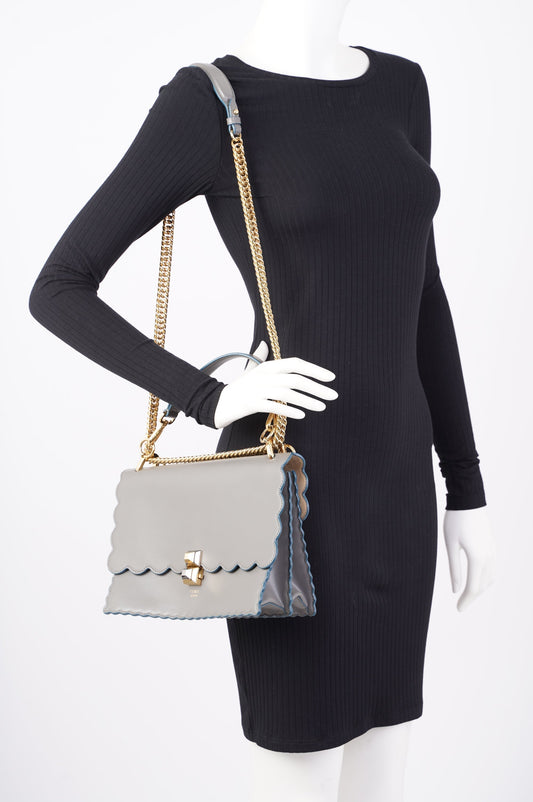 Fendi Kan I Scallop Bag Grey Leather Medium