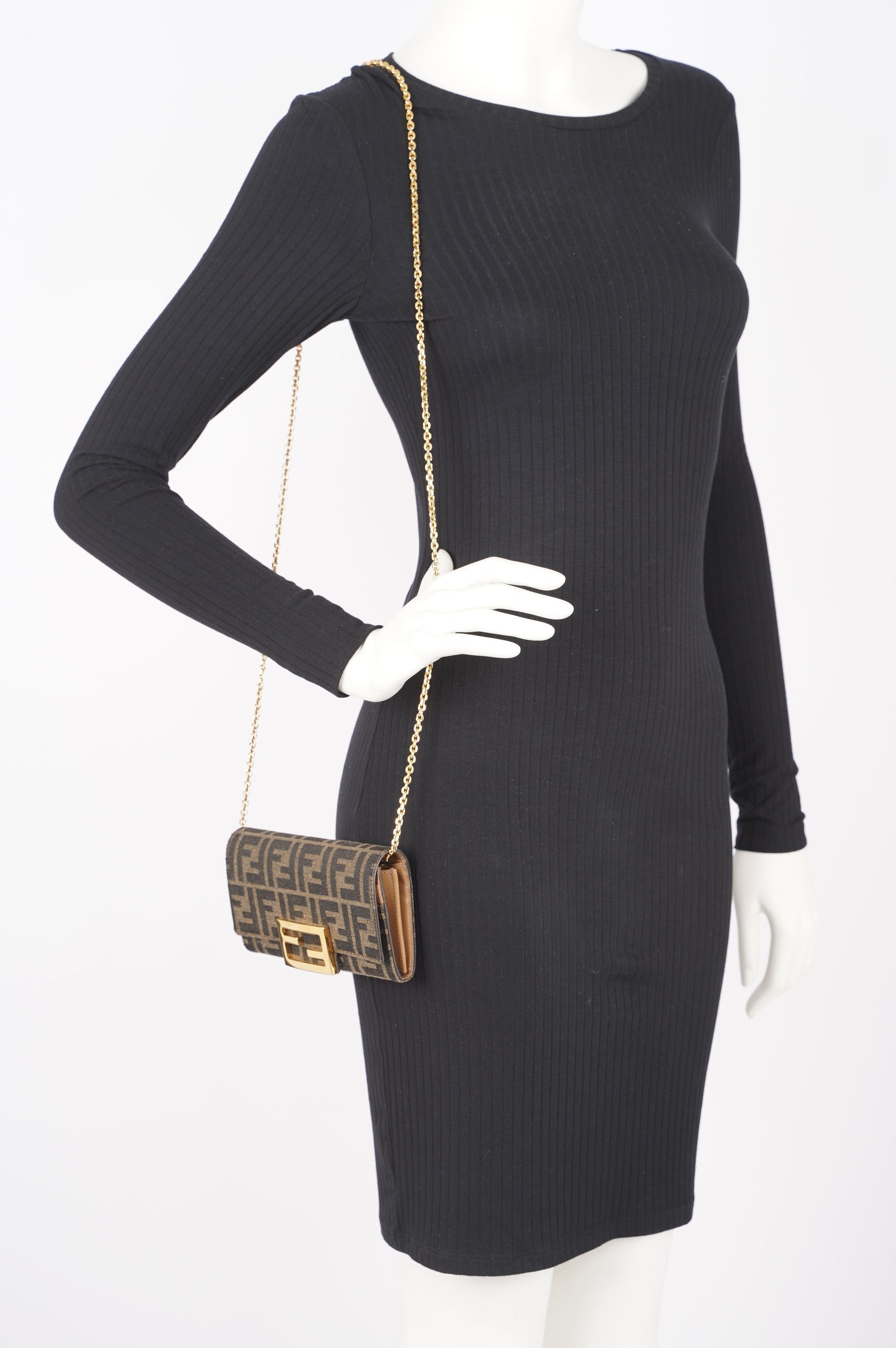 Fendi Womens Continental With Chain Monogram Canvas