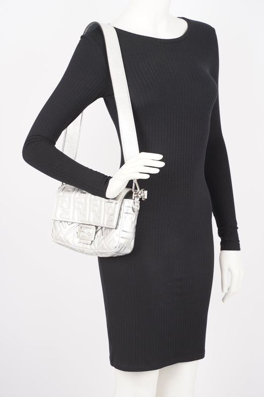 Fendi Womens Baguette Bag Silver Leather