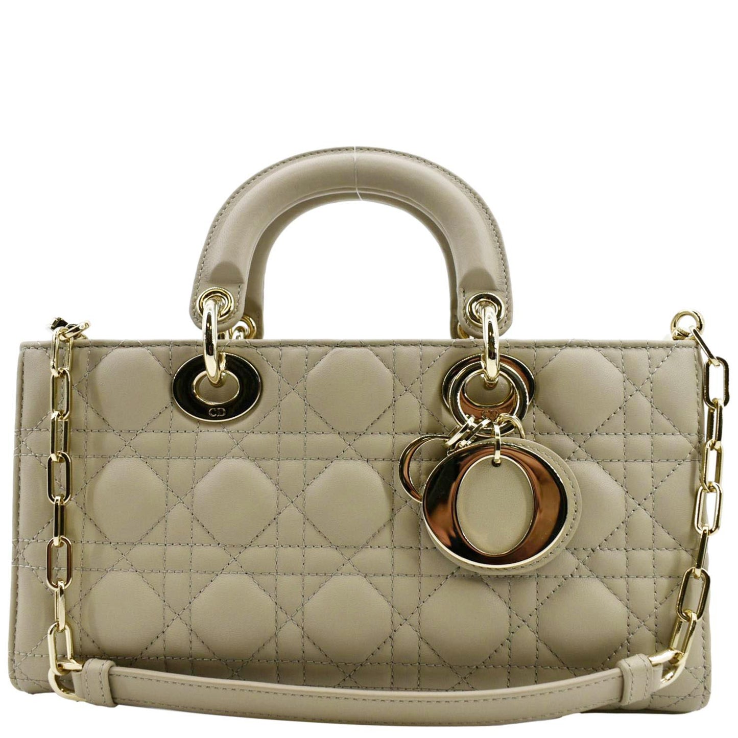 CHRISTIAN DIOR Lady D-Joy Medium Cannage Lambskin Chain Shoulder Bag Sand