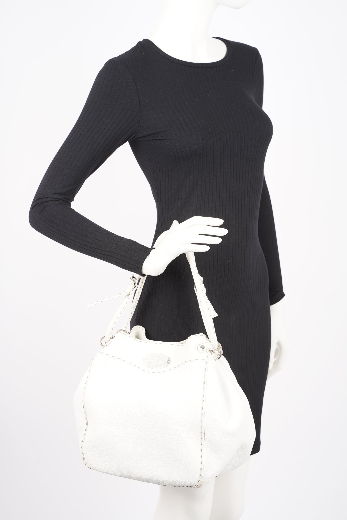 Fendi Womens Selleria Bucket Bag White