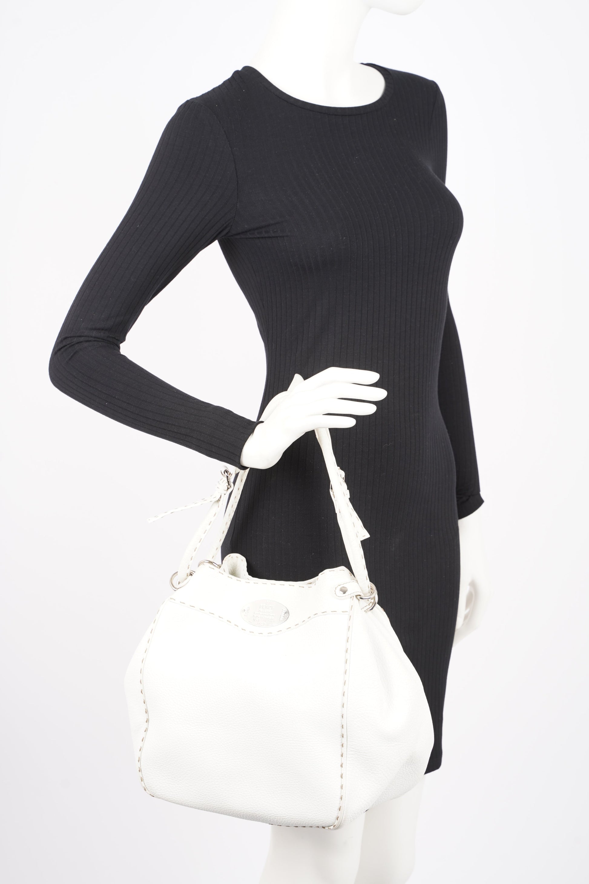 Fendi Womens Selleria Bucket Bag White