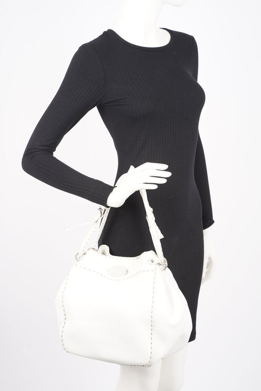 Fendi Womens Selleria Bucket Bag White