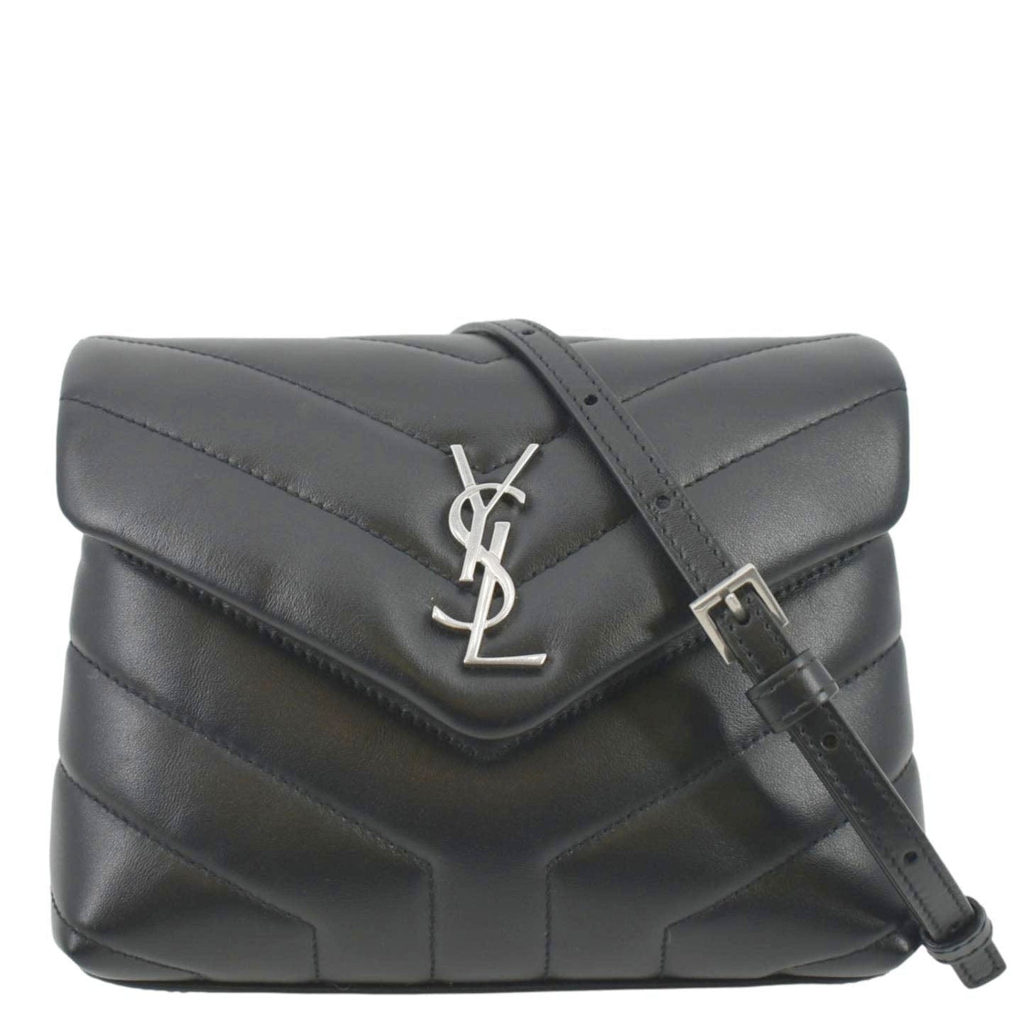 SAINT LAURENT Loulou Toy Quilted Leather Crossbody Bag Black