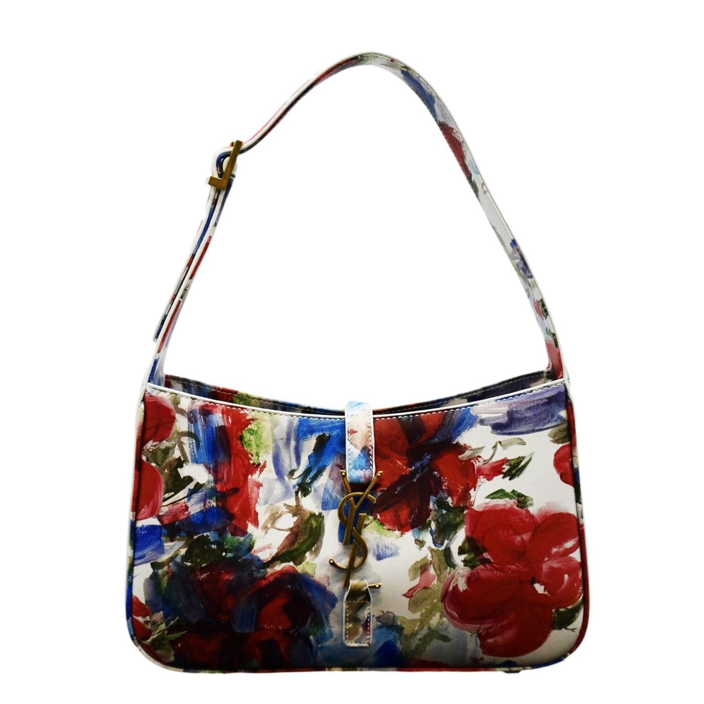 SAINT LAURENT LE 5 a 7 Floral Printed Leather Hobo Bag White