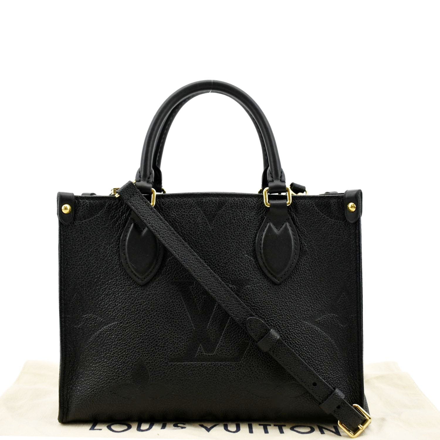 LOUIS VUITTON Onthego PM Monogram Empreinte Tote Shoulder Bag Black