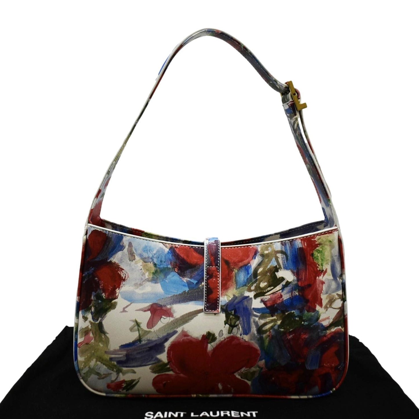 SAINT LAURENT LE 5 a 7 Floral Printed Leather Hobo Bag White