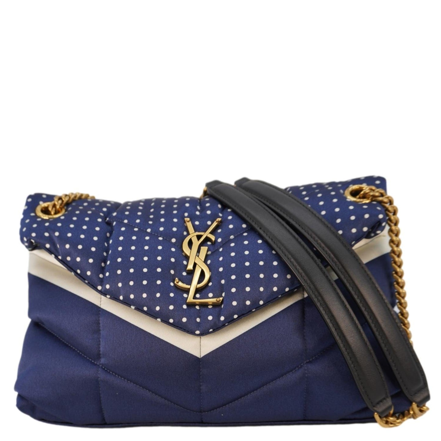 SAINT LAURENT Loulou Puffer Polka Dots Canvas Crossbody Bag Blue