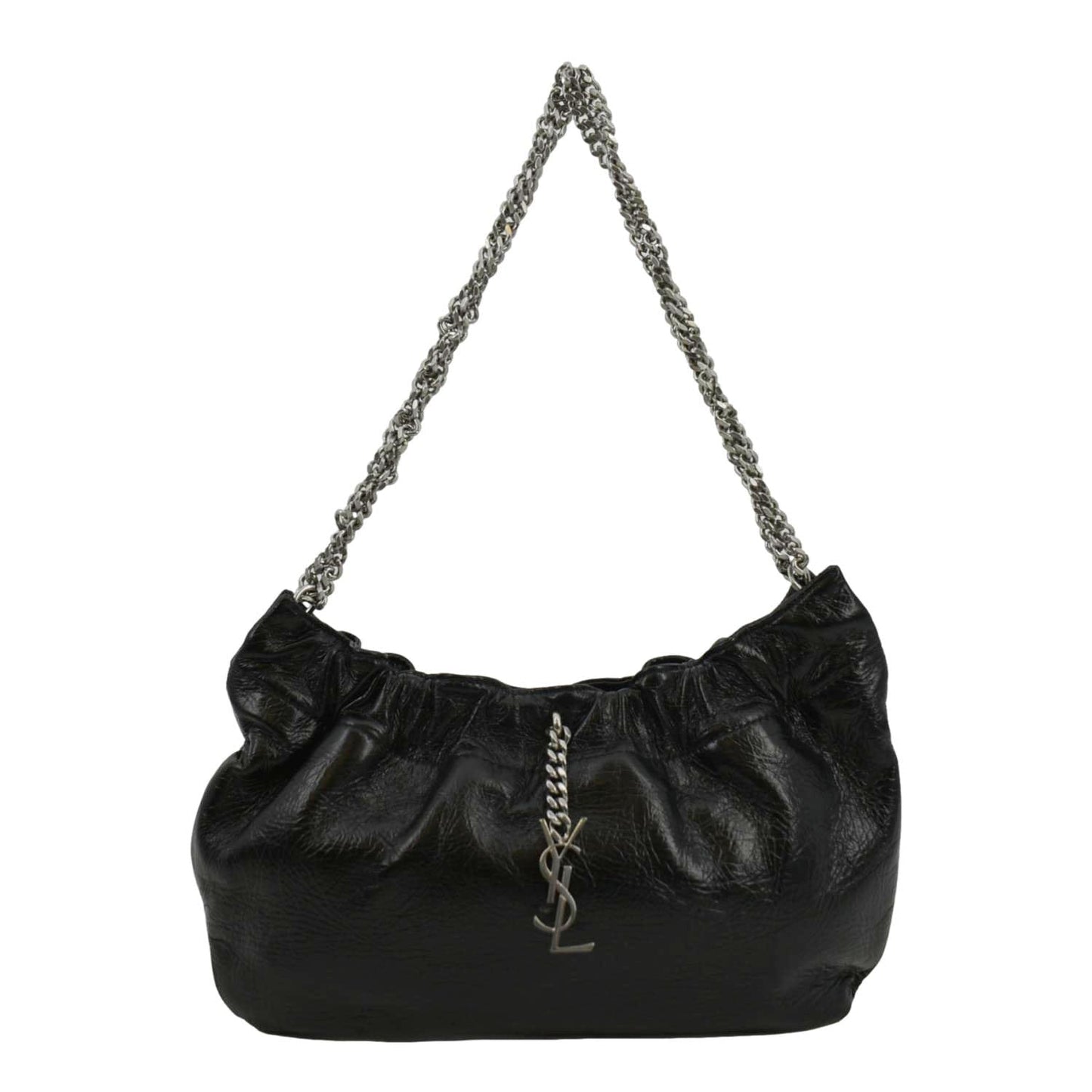 SAINT LAURENT Pac Pac Ruched Leather Hobo Bag Black
