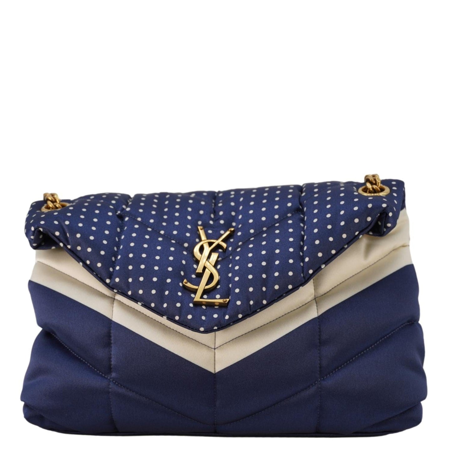 SAINT LAURENT Loulou Puffer Polka Dots Canvas Crossbody Bag Blue