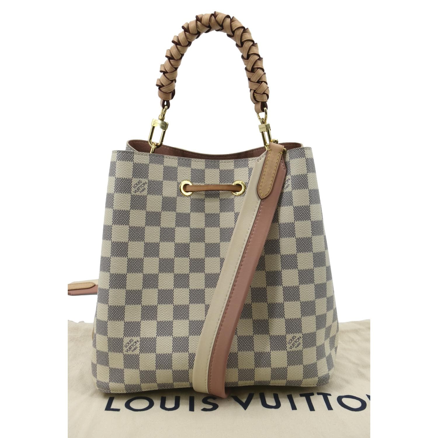 LOUIS VUITTON Neonoe Braided Handle Damier Azur Crossbody Bag White
