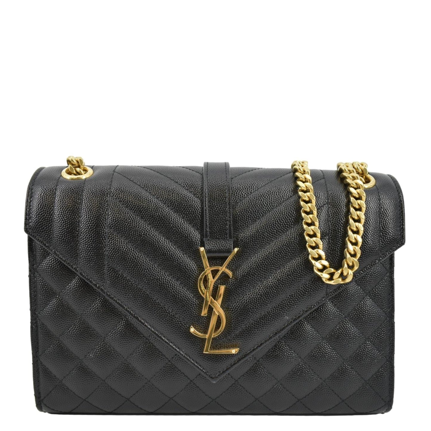 SAINT LAURENT Envelope Flap Matelasse Leather Crossbody Bag Black