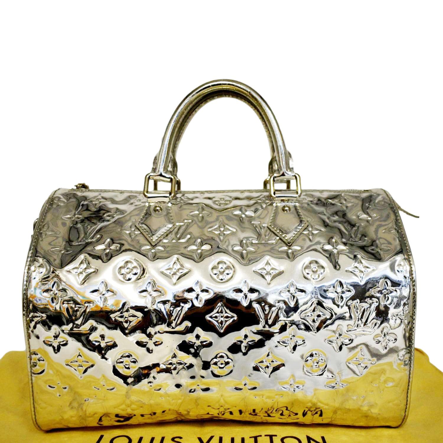 LOUIS VUITTON 30 Miroir Monogram Patent Leather Satchel Bag Metallic Silver