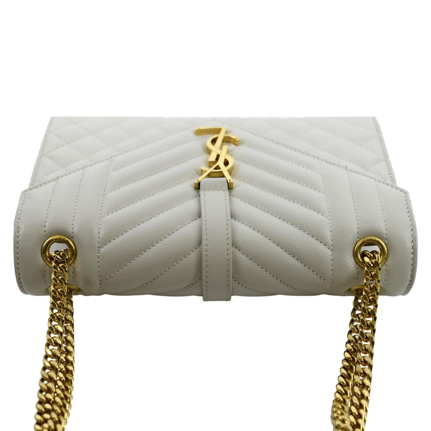SAINT LAURENT Envelope Medium Matelasse Leather Crossbody Bag White