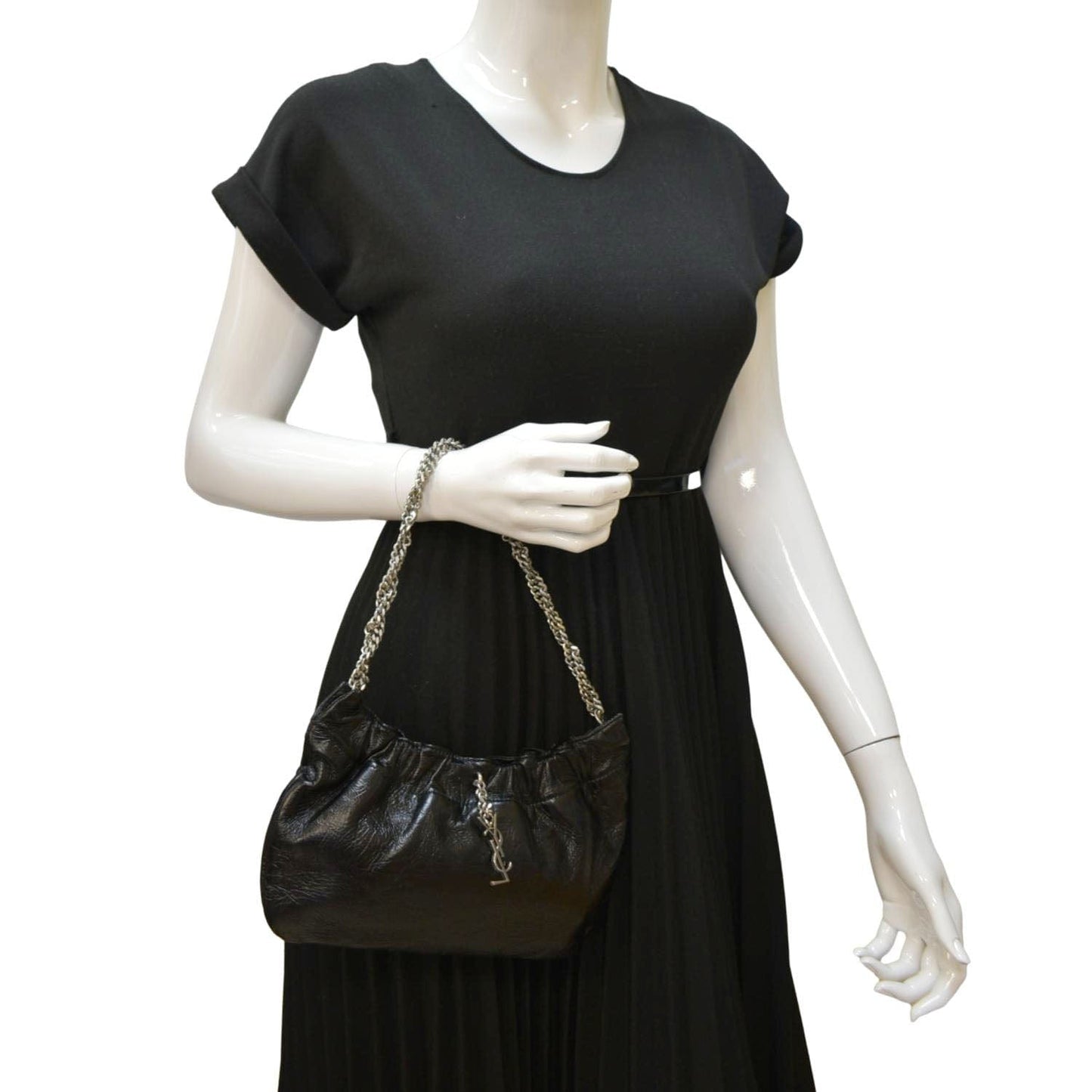 SAINT LAURENT Pac Pac Ruched Leather Hobo Bag Black