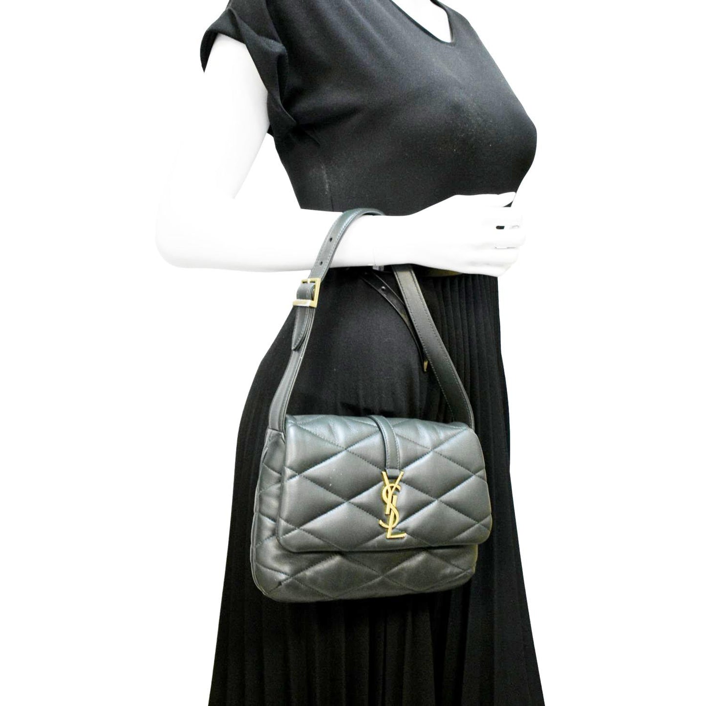 SAINT LAURENT LE 57 Quilted Lambskin Leather Hobo Bag Green