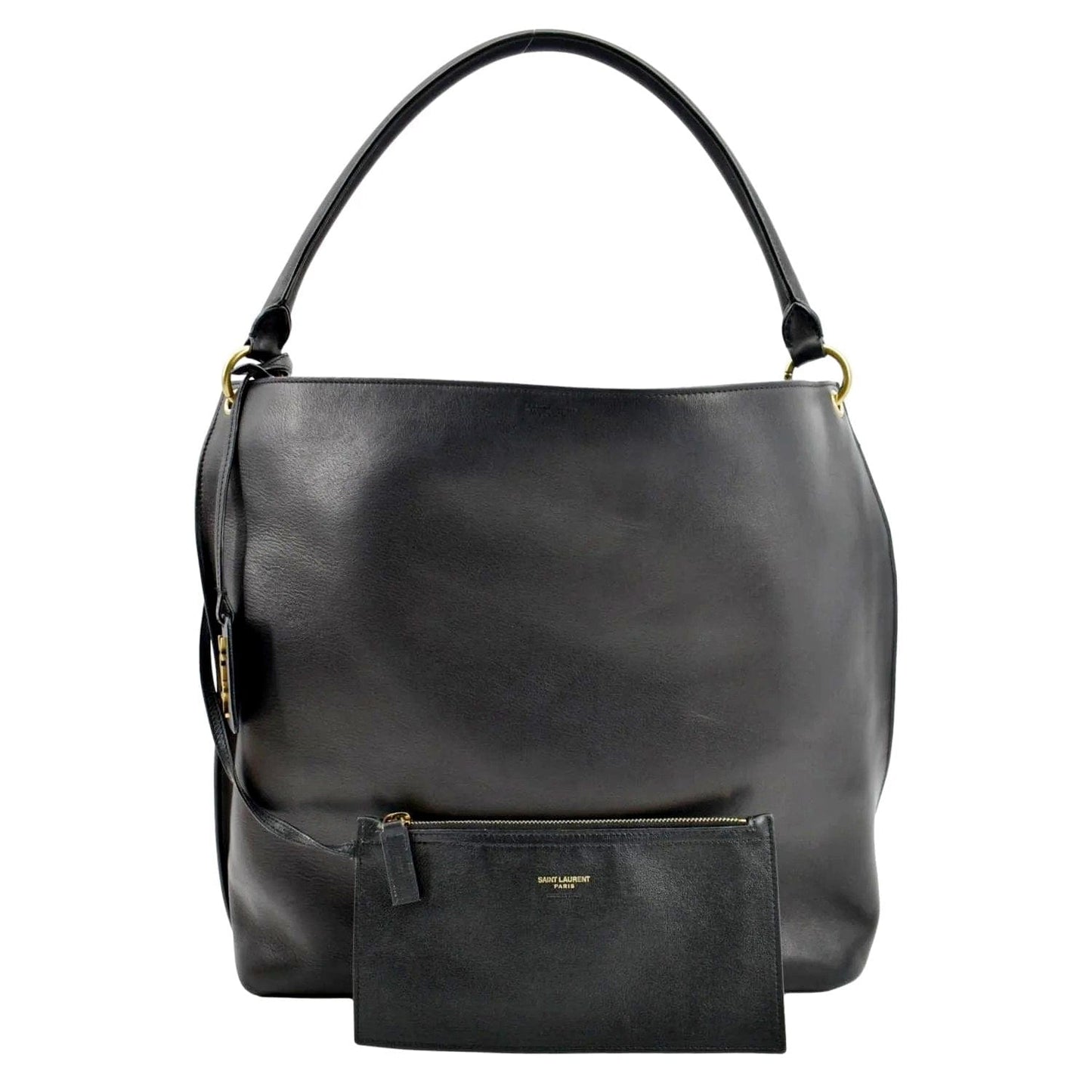 SAINT LAURENT Tag Calfskin Leather Hobo Bag Black