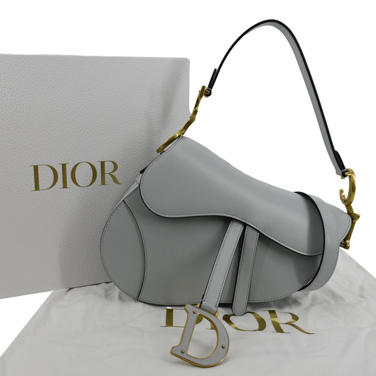CHRISTIAN DIOR Saddle Smooth Calfskin Leather Satchel Shoulder Bag Placid Blue