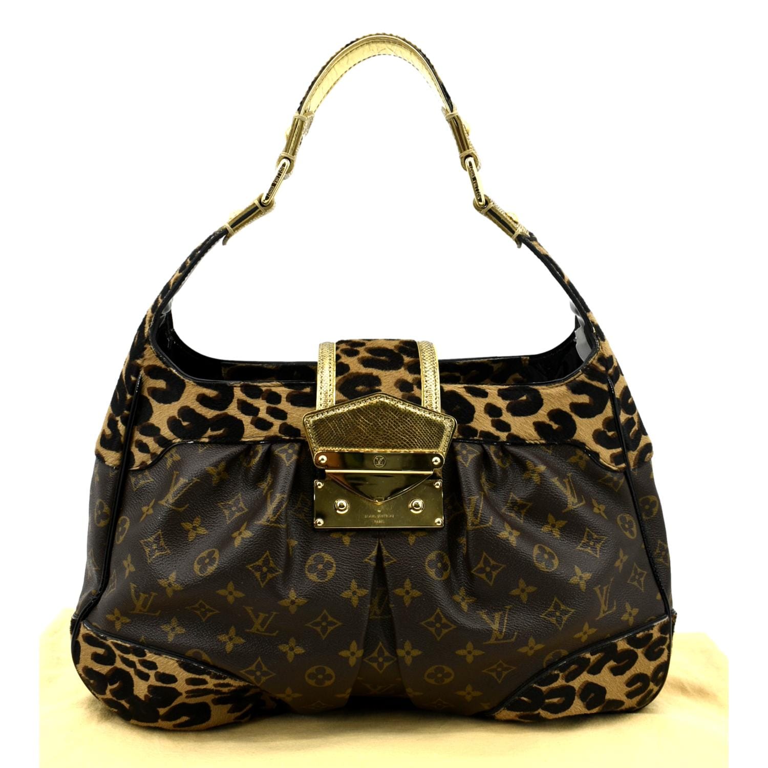 LOUIS VUITTON Polly Leopard Monogram Canvas Hobo Bag Brown