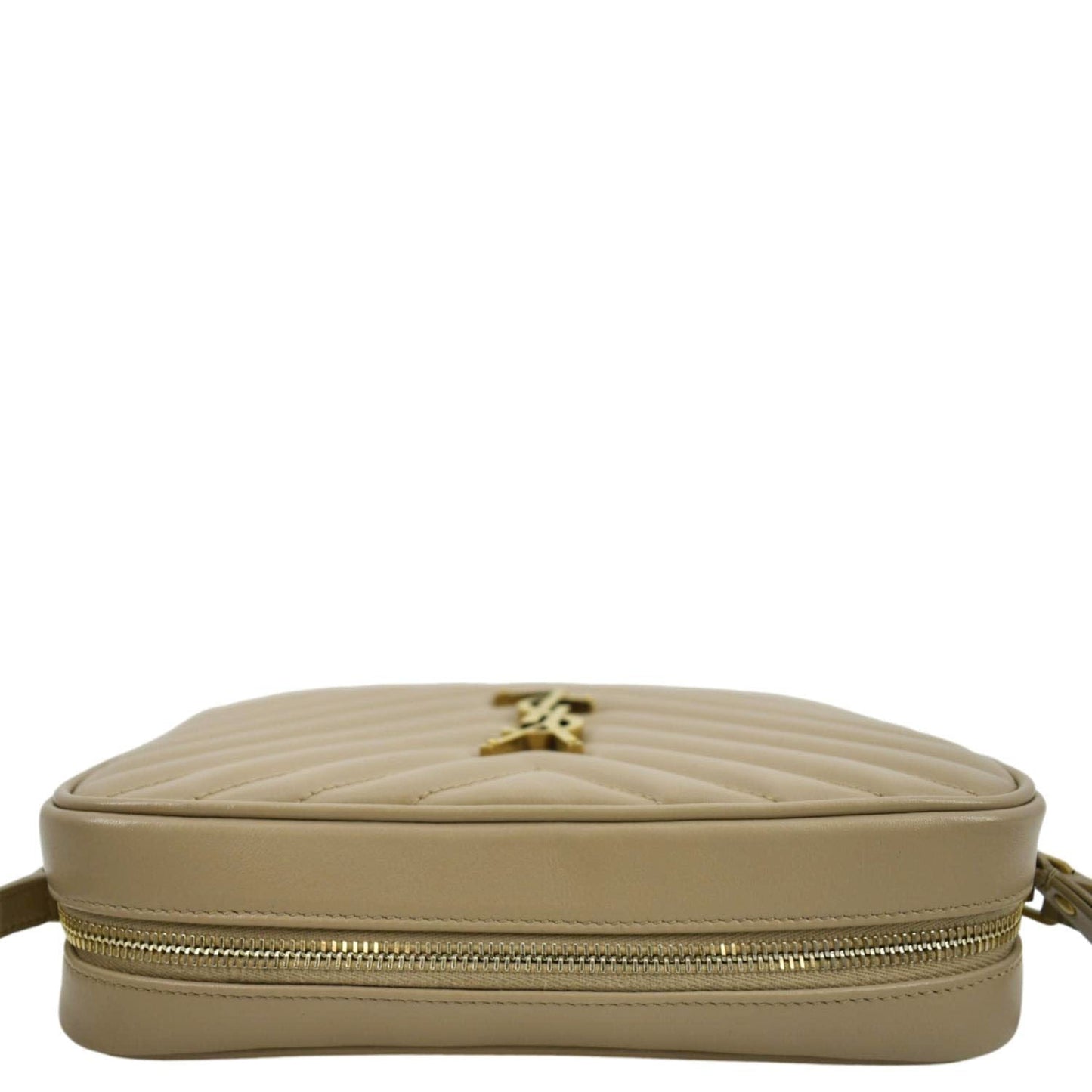 SAINT LAURENT Lou Chevron Leather Camera Crossbody Bag Beige