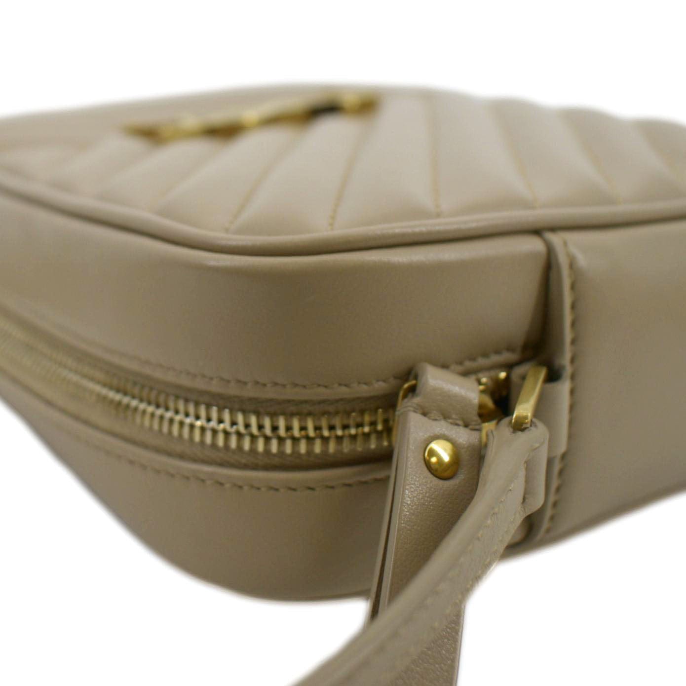 SAINT LAURENT Lou Chevron Leather Camera Crossbody Bag Beige