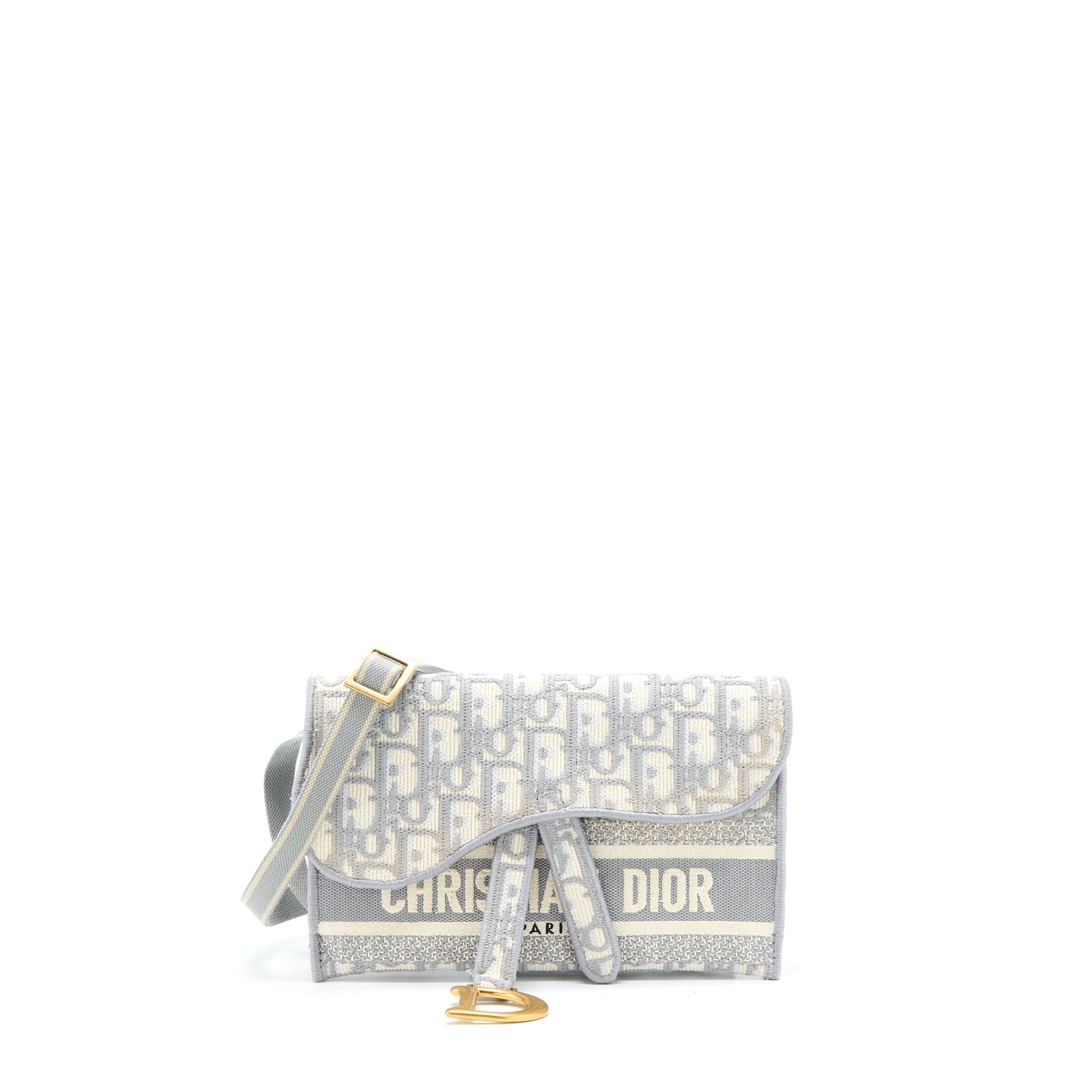 Dior Saddle Slim Pouch Light Grey Dior Oblique Embroidery