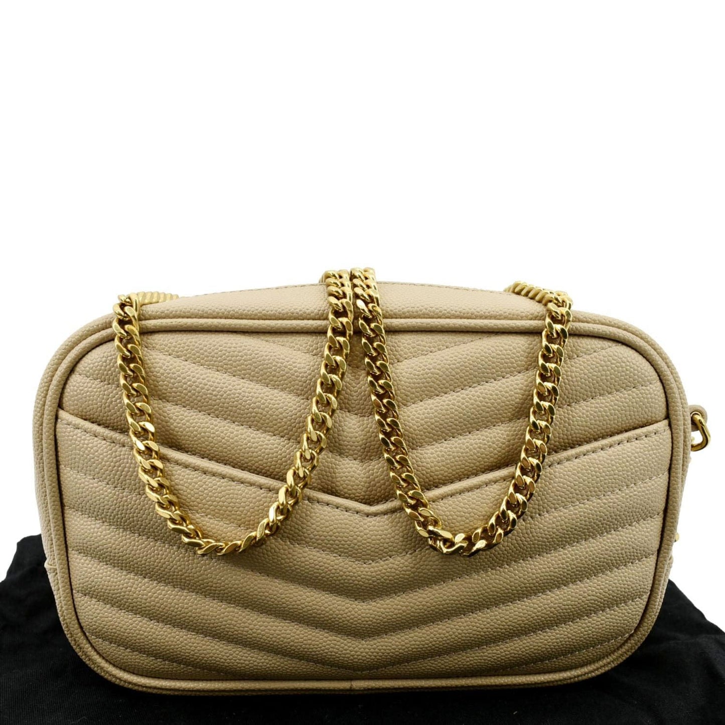 SAINT LAURENT Lou Chevron Leather Camera Crossbody Bag Beige