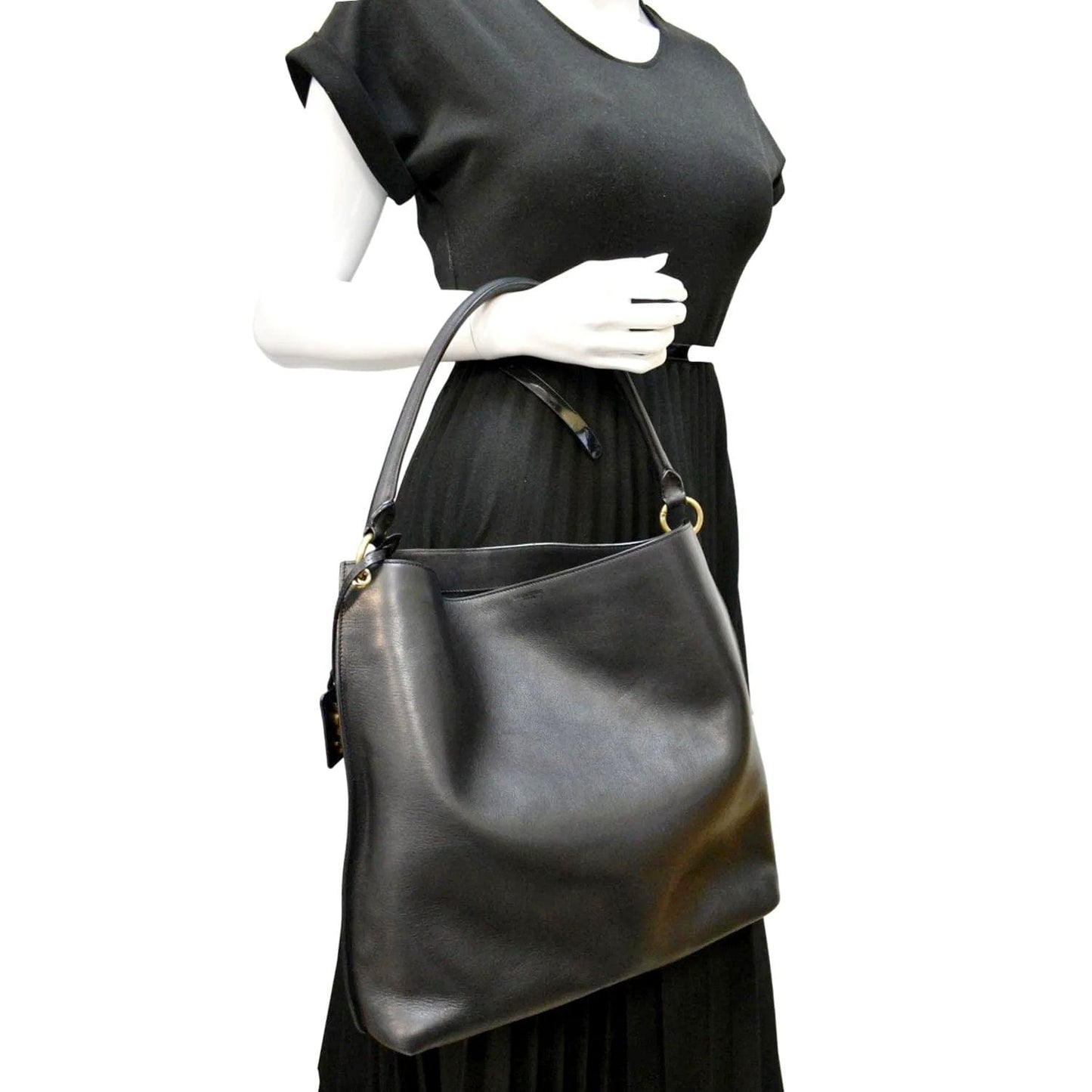 SAINT LAURENT Tag Calfskin Leather Hobo Bag Black