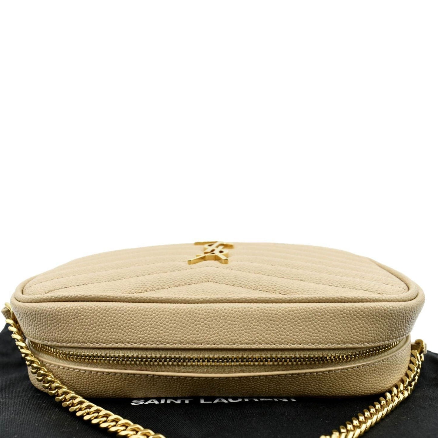 SAINT LAURENT Lou Chevron Leather Camera Crossbody Bag Beige