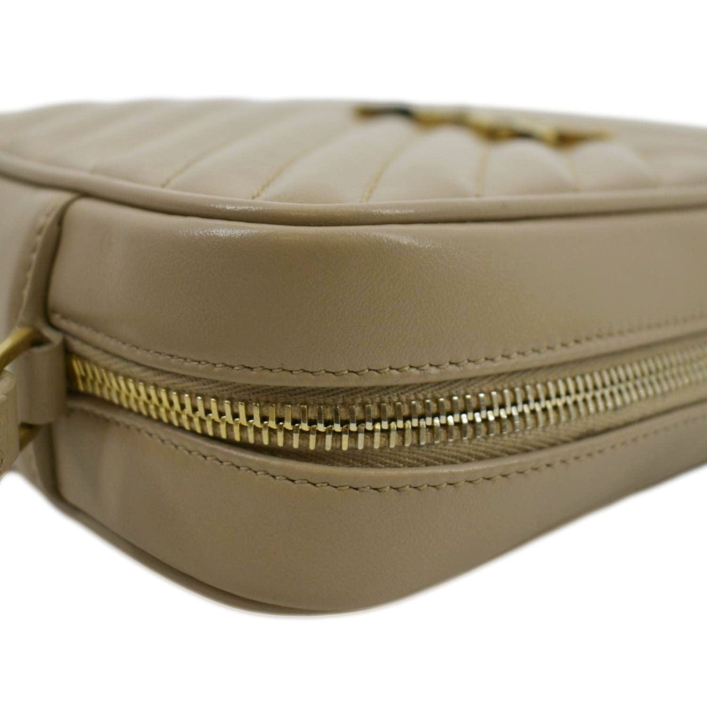 SAINT LAURENT Lou Chevron Leather Camera Crossbody Bag Beige