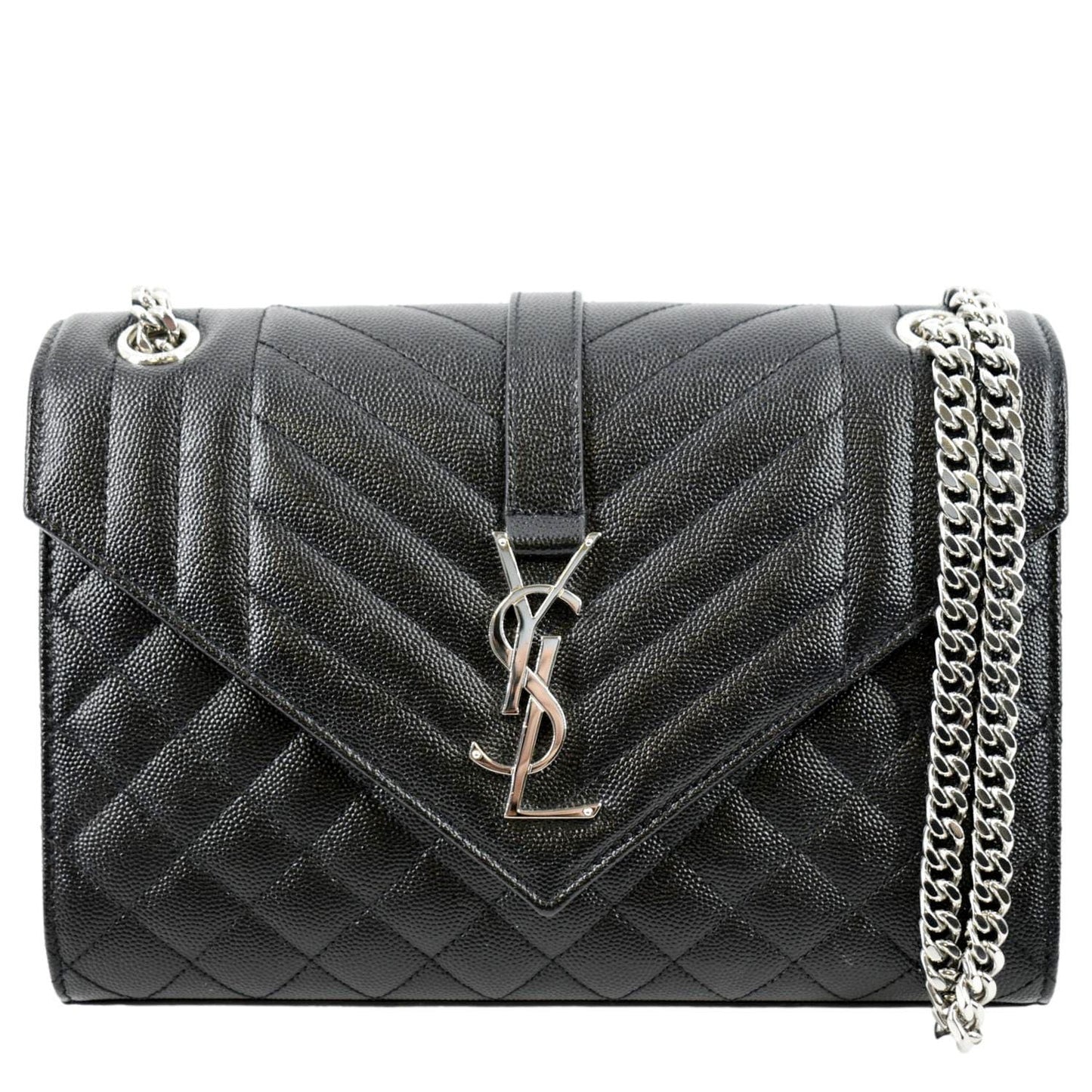 SAINT LAURENT Medium Envelope Leather Chain Shoulder Bag Black