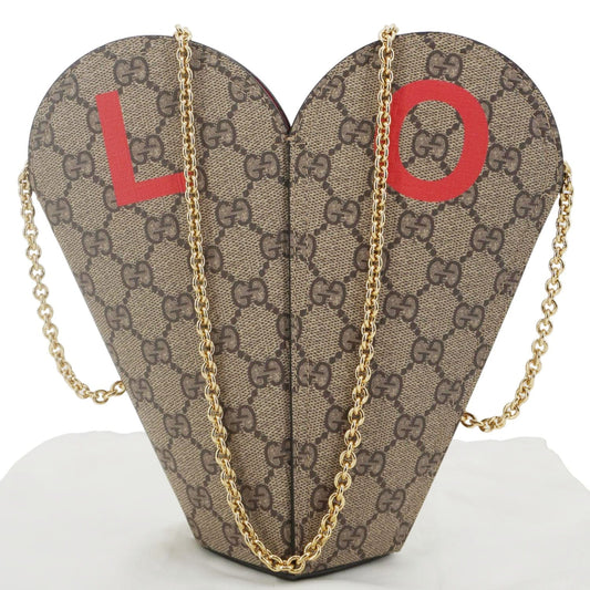 GUCCI Valentines Day Love Heart Small GG Supreme Canvas Shoulder Bag Beige 678133