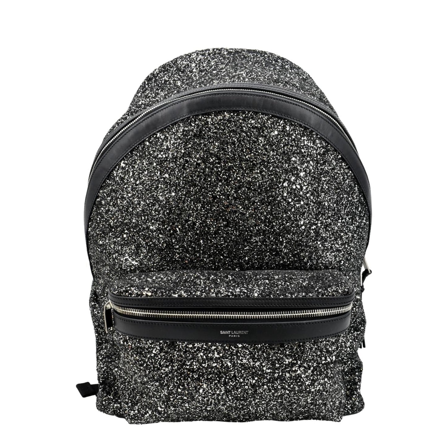 SAINT LAURENT City Glitter Canvas Backpack Bag Black