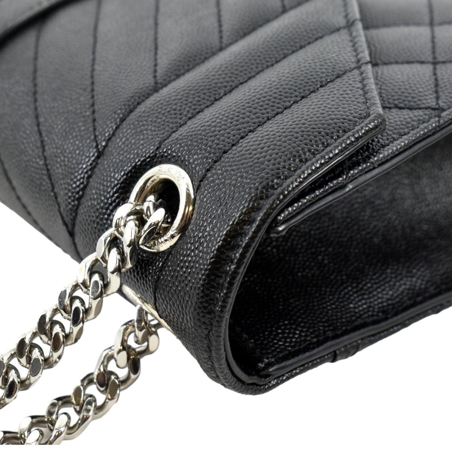 SAINT LAURENT Medium Envelope Leather Chain Shoulder Bag Black