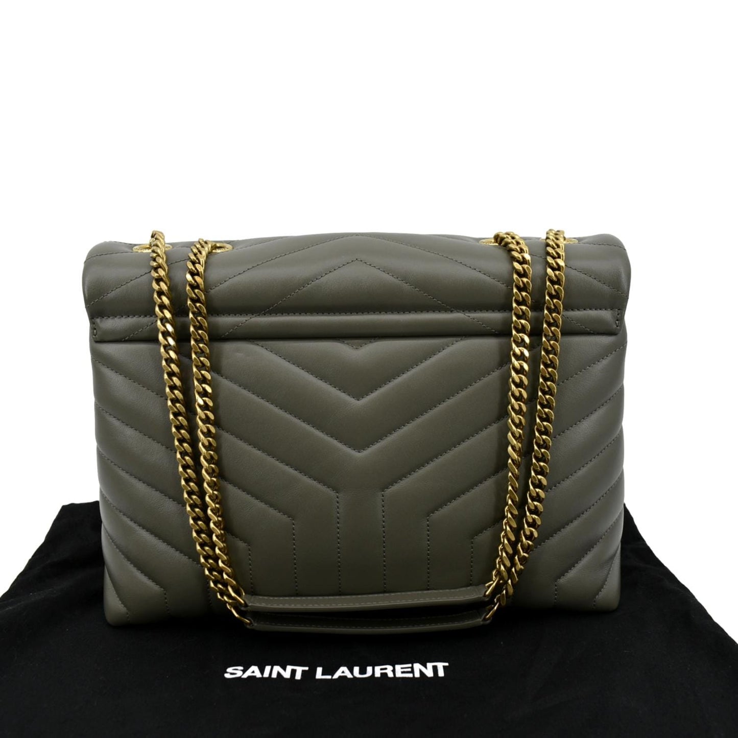 SAINT LAURENT Medium Loulou Matelasse Leather Chain Shoulder Bag Neutral Grey