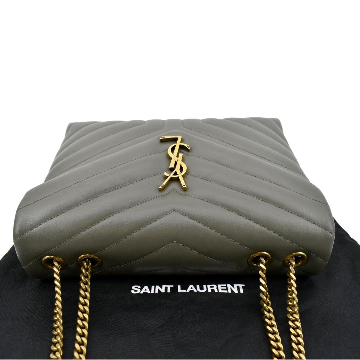 SAINT LAURENT Medium Loulou Matelasse Leather Chain Shoulder Bag Neutral Grey