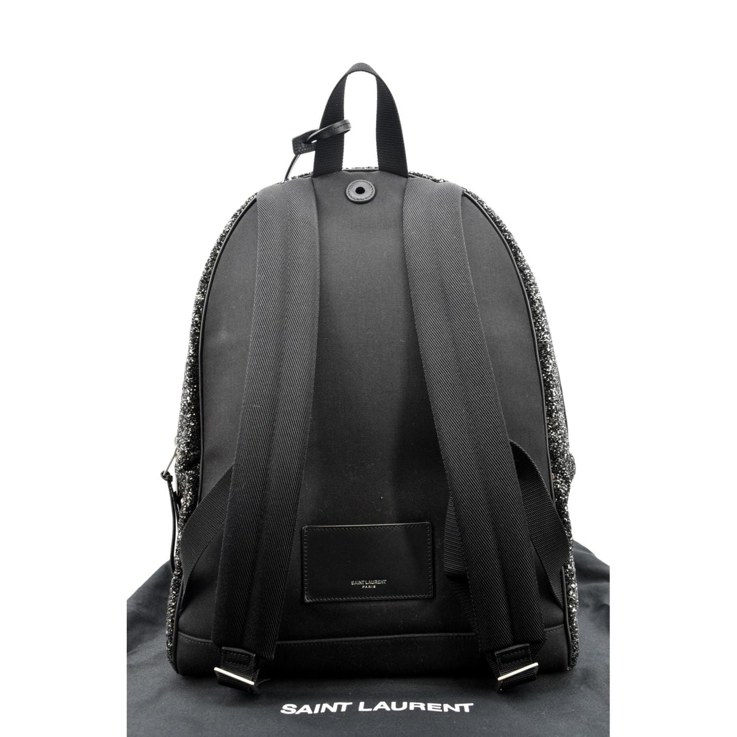 SAINT LAURENT City Glitter Canvas Backpack Bag Black