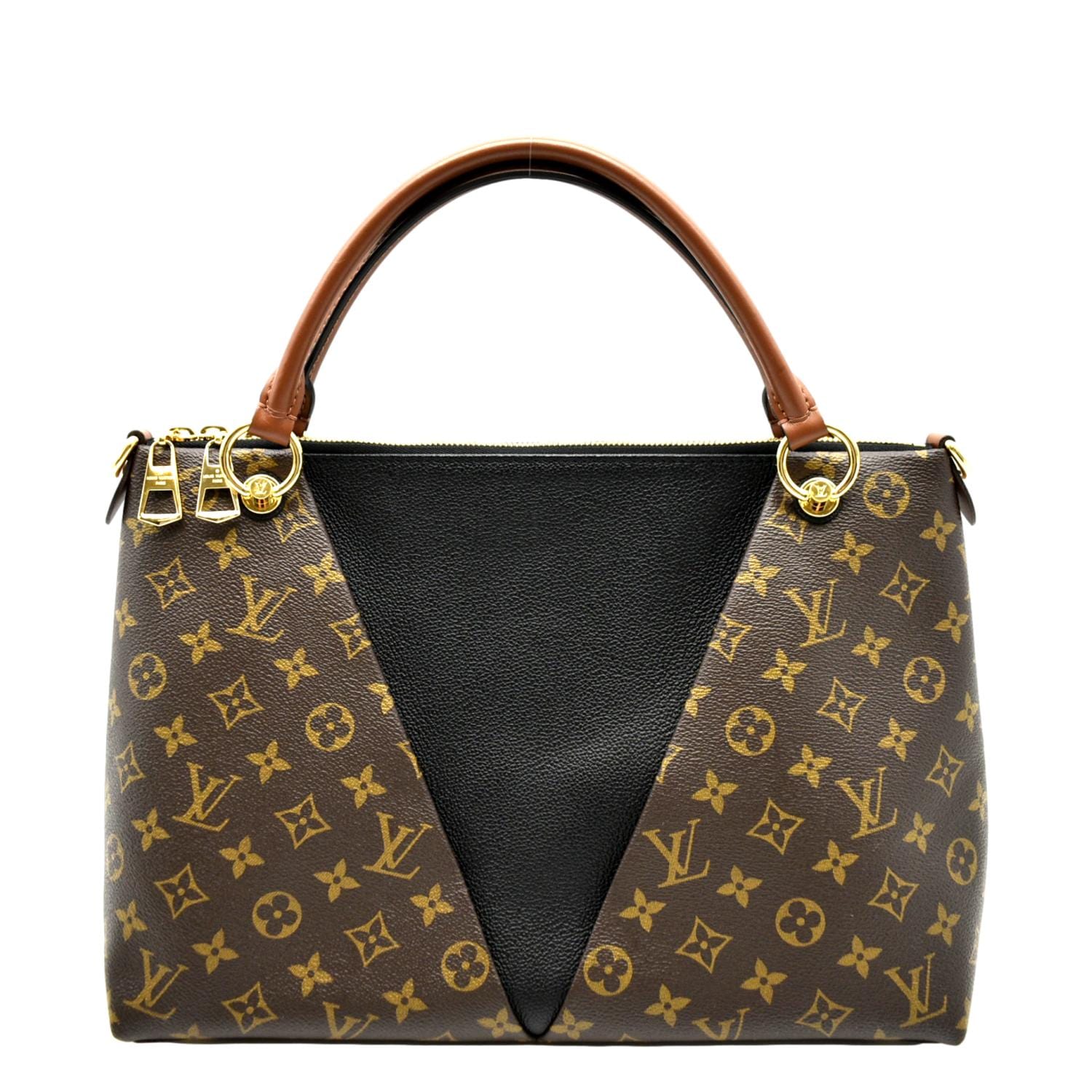 LOUIS VUITTON V TOTE MM Monogram Leather Hobo Bag Black