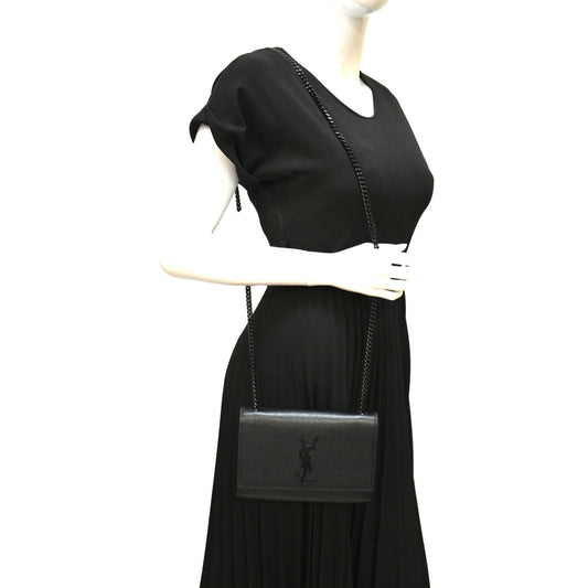 SAINT LAURENT Kate Leather Chain Clutch Crossbody Bag Black