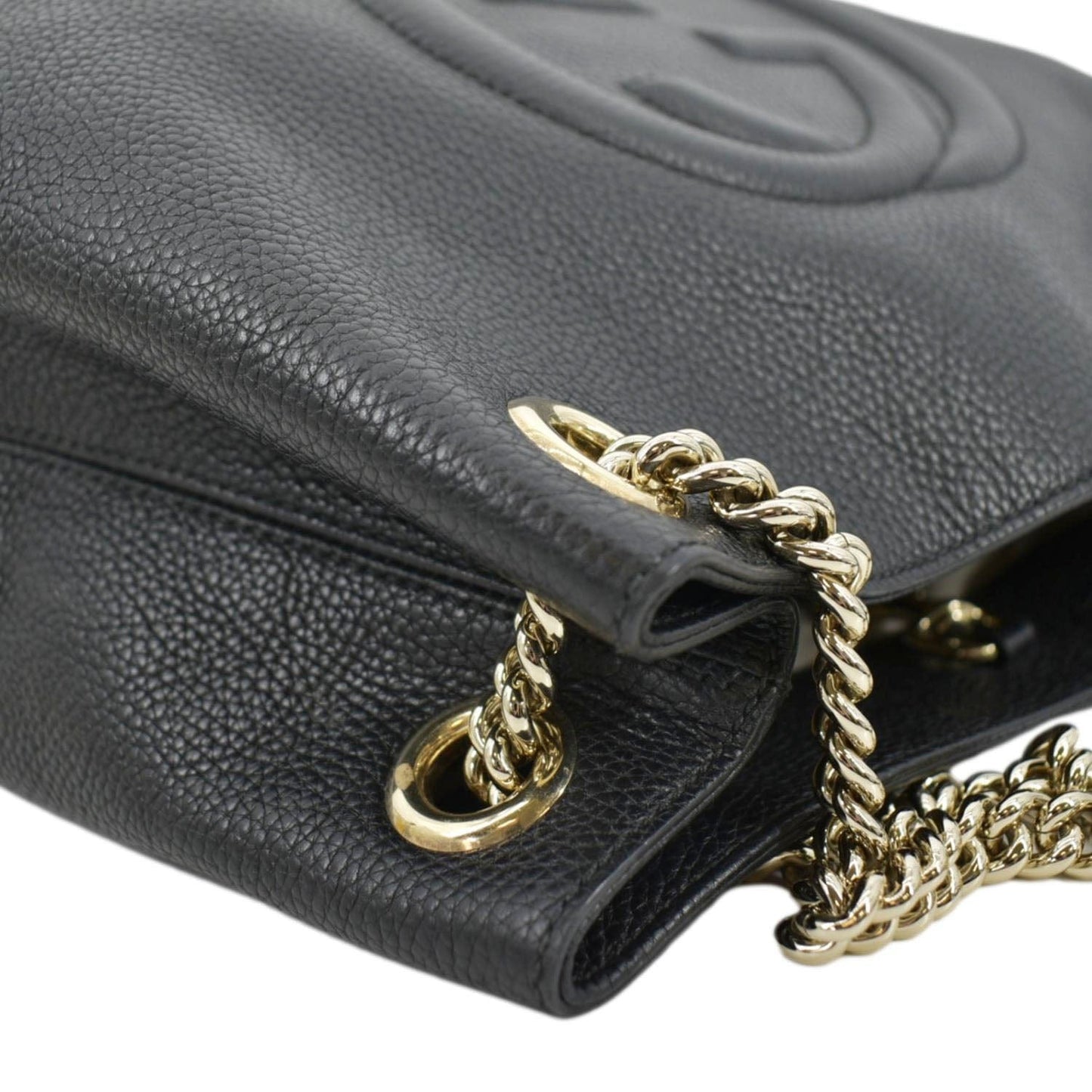 GUCCI Medium Soho Chain Pebbled Leather Tote Bag Black 536196